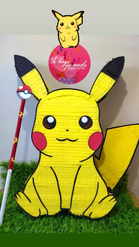 Pikachu Pinata, Pokemon Pinata, Pokemon Birthday Card, Birthday Pikachu, Pokemon Themed Party, Lion King Birthday, Piñata Ideas, Pokemon Craft, Pokemon Birthday Party