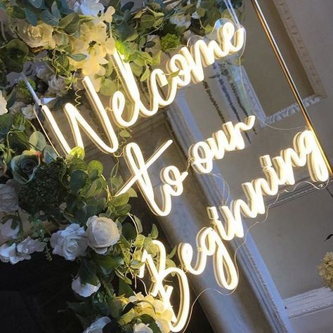 Neon Welcome Sign, Neon Light Wedding, Moody Wedding Decor, Custom Neon Lights, Light Wedding, Colour Theme, Santorini Wedding, Wedding Venue Decorations, Wedding Decor Style