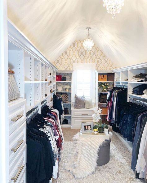 Heather on Instagram: “Afternoon friends! 💛 I don’t think I have ever shared a picture of my closet. My husband had a closet company customize it for me 2 years…” Shared Closet With Husband, Low Shelving, Shared Closet, Dressing Rooms, Closet Makeover, Storage Area, Closet Space, Closet Organization, Chandeliers