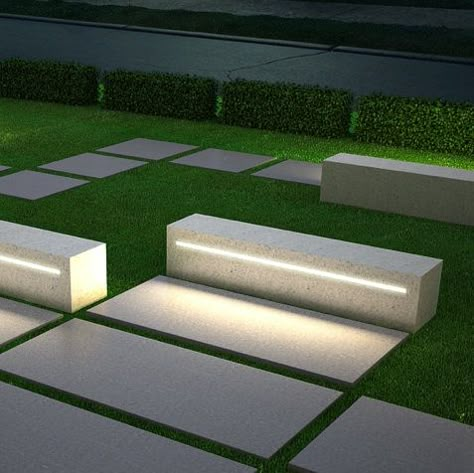 Cast Stone | LED 1 Outdoor Bench Seating, Landscape Lighting Design, Urban Lighting, Modern Landscape Design, Public Seating, Landscape Architecture Design, Urban Furniture, Bench Designs, Street Furniture