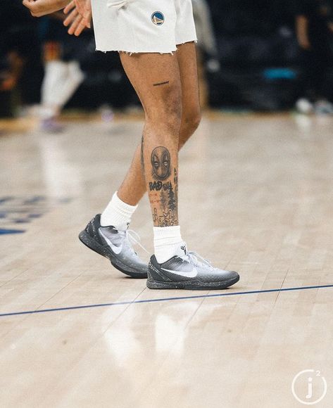 Jordan Poole Leg Tattoo, Lighting Leg Tattoo, Nba Shoes, Pop Culture Tattoos, Black Men Tattoos, Tattoo Ideas Males, Culture Tattoos, Thigh Tat, Jordan Poole