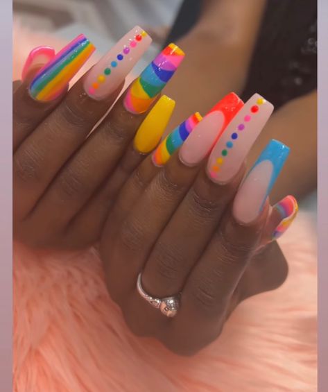 #ellecommawoods #nailsinspo #nailsofinstagram #blackgirlnails #pridemonth #pridenails #summernails #nailcheck Nails Acrylic Pride, Pride Nails Acrylic Coffin, Pride Month Nails 2024, Pride Month Nails, Pride Stilleto Nails, Pride Month Coffin Nails, Long Nail Designs, Color Palette Pink, Increase Engagement