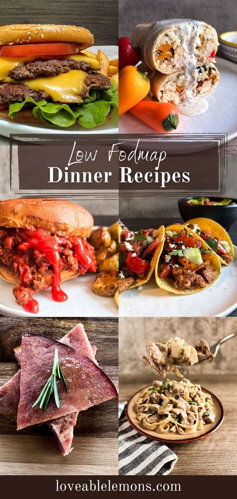 six photos of examples of dinner recipes. Low Fodmap Soup, Low Fodmap Dinner Recipes, Fodmap Dinner Recipes, Fodmap Soup, Low Fodmap Dinner, Fodmap Slow Cooker, Fodmap Dinner, Fodmap Recipes Dinner, Low Fodmap Recipes Dinner