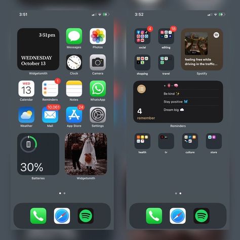 Organization Ideas For Homescreen, Organise Iphone Home Screen, Them Iphone, How To Personalize Iphone Home Screen, Widgetsmith Homescreen Ideas, Iphone 15 Layout Ideas, Iphone Layout Minimalist, App Organization Iphone Homescreen Ideas, Iphone 15 Home Screen