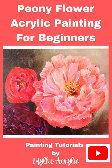 Let's paint these gorgeous peony flowers together! This Peony flower painting for beginners shows how to create a simple version of a peony painting. You can add as much detail as you wish, depending on your painting level. This acrylic painting for beginners shows how to paint a flower in acrylics. #acrylicpainting #painting #dailypainting #paintingtutorial #paintingvideo #canvaspainting #art step by step/acrylic painting/how to paint/learn to paint/paint from home/painting lessons/painting How To Paint Peonies Step By Step, How To Paint Large Flowers On Canvas, How To Paint A Peony Acrylic, Peonies Painting Acrylic Easy, Paintings Of Peonies, How To Paint Peonies Acrylic, How To Paint Peonies, Peony Painting Acrylic Easy, Flower Painting For Beginners