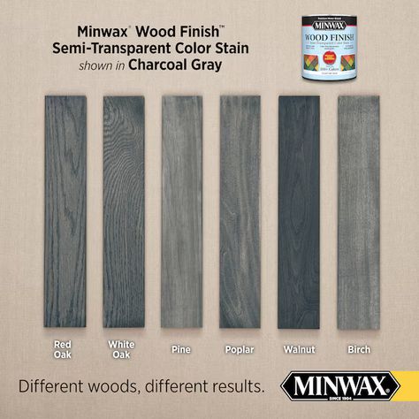 Minwax Wood Finish Water-Based Charcoal Gray Mw285 Semi-Transparent Interior Stain (1-Quart) in the Interior Stains department at Lowes.com Grey Stained Wood Table, Staining Wood Furniture, Grey Wood Stain, Diy Wood Patio, White Wood Stain, Gray Stained Wood, Wood Floor Stain Colors, Grey Stained Wood, Distressed Wood Furniture