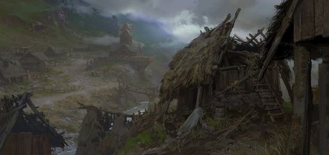 Medieval Village, Andrei Pervukhin on ArtStation at https://www.artstation.com/artwork/zavw Fantasy Village, Medieval Village, Mountain Village, Fantasy Setting, Fantasy Places, High Fantasy, Environment Design, Environment Concept Art, Fantasy Inspiration