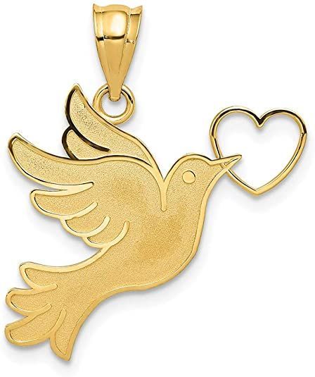 14k Yellow Gold Dove Heart Pendant Charm Necklace Religious Bird Fine Jewelry For Women Gifts For Her Dove Flying, Round Wedding Band, Rose Jewelry, Gold Polish, Fine Jewelry Gift, Fine Jewellery Necklace, Sterling Silver Bands, Selling Jewelry, Heart Pendant Necklace