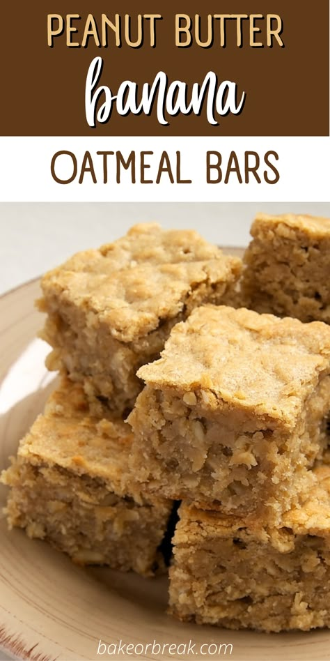 Peanut Butter Banana Bars are soft, chewy, moist bars packed with big flavor. Love this flavor combination! They are amazingly dense and moist. Somehow they manage to be bar, cake, and bread all at the same time. These aren’t your everyday bars, but in a good way. The peanut butter gets you from the first bite, and then the bananas kick in. Banana Peanut Butter Breakfast Bars, Banana Recipes With Peanut Butter, Peanut Butter Banana Blondies, Using Up Bananas, Things To Make With Bananas, Banana Peanut Butter Oatmeal Bars, Banana Peanut Butter Bars, Banana Peanut Butter Bread, Peanut Butter Banana Oatmeal Bars