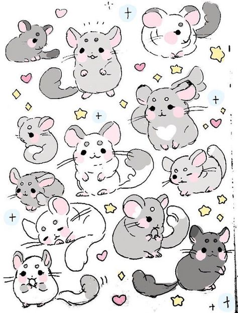 cosidraws: filled up a sketchbook page w chinchillas   #rabbithouses Maus Illustration, Desen Realist, Haiwan Lucu, 강아지 그림, Animale Rare, Cute Animal Drawings Kawaii, Chinchillas, Lukisan Cat Air, Cute Kawaii Drawings