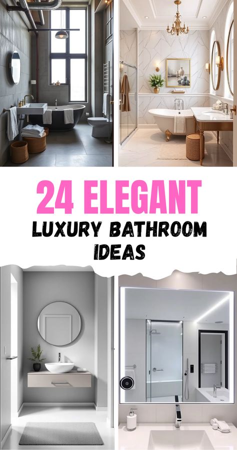 Explore 24 elegant luxury bathroom ideas featuring stunning designs and relaxation elements in 4 images, showcasing a modern, serene, and inviting bathroom atmosphere. Cottage Core Kitchen Ideas, Unique Tile Patterns, Cottage Core Kitchen, Luxury Bathroom Ideas, Soaking Tubs, Double Sinks, Living Garden, 70s Home, 70s Home Decor