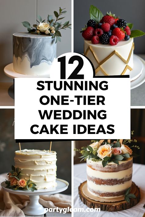 12 unique one-tier wedding cake ideas that prove big things can come in small packages! From the elegant modern marble to the sweet small cake adorned with fresh berries, find inspiration for your dream cake. Thinking semi-naked vibes? Discover the beauty of cakes topped with personal initials that adds a special touch. Perfect for any wedding style, these cakes offer delectable beauty without overwhelming your celebration. Say yes to simple designs that leave a memorable impression! Wedding Cakes Simple Elegant Modern, Simple Modern Wedding Cake, Wedding Naked Cake, Sunflower Wedding Centerpieces, Wedding Cake Peonies, Wedding Cake Simple Elegant, Wedding Cakes Simple, Wedding Cake With Initials, Simple Modern Wedding