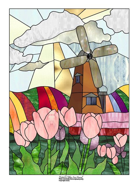 Stained Glass Diy, Stained Glass Projects, Stained Glass Patterns, Stained Glass Windows, Suncatchers, Digital Pattern, Digital Download Etsy, Tulips, Stained Glass