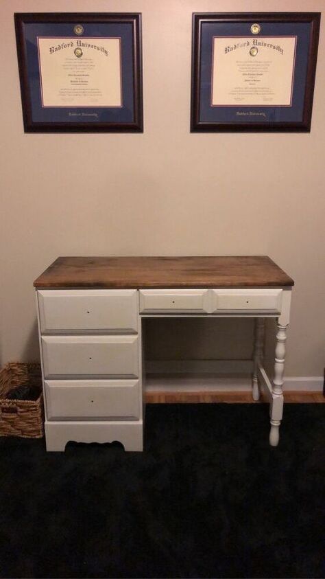 I painted a desk white using Rust-Oleum chalky smooth finish Linen white. I added 3 coats of varathane oil based polyurethane to protect the paint. I now notice a slight yellow to the white paint. Is it going to get more yellow over time? Can I just sand top coat and paint the white paint over top to finish without adding a top coat? Or should I just let it be? White Painted Desk, Rustic Ottoman, Buy Dirt, Concrete Statues, Cheap Chairs, Painted Desk, Plastic Plant Pots, New Home Build, White Desk