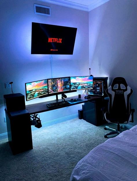 Wall Couch, Side Cupboard, Gaming Computer Room, Computer Table Design, Game Station, Game Computer, Bilik Permainan, Teenage Boy Room, Computer Gaming Room