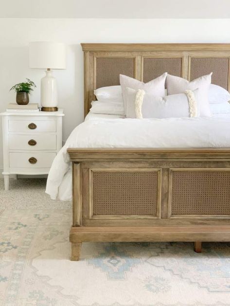 Top 11 DIY Cane Projects on the Internet Coastal Oak, Stripping Furniture, Cane Bed, Caned Headboard, Wood Beds, Master Bedrooms Decor, Neutral Decor, White Bedding, Diy Bed