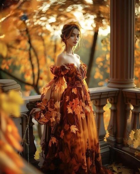 Spring Court Outfit, Day Court Acotar Dress, Autumn Fantasy Dress, Autumn Court Fashion, Autumn Court Dress, Autumn Gown, Fantasy Dress Art, Gown For Debut, Autumn Fae