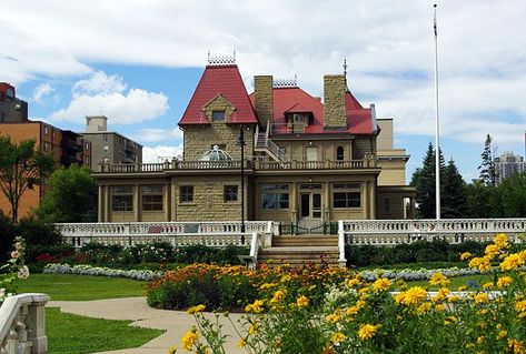 Beaulieu is the 1891 Lougheed House, a designated National Historic Site in the heart of Calgary, Canada. The 2.8-acre estate, a public park known as Beaulieu Gardens, is open daily from 7:00 a.m. until sundown. The grand sandstone mansion is under restoration and is expected to reopen as a public heritage centre early in 2005. Sandstone Mansion, Beaulieu Garden, Calgary Alberta Canada, Calgary Canada, Heritage Center, Victorian Houses, Victorian Architecture, Colonial Revival, Public Park