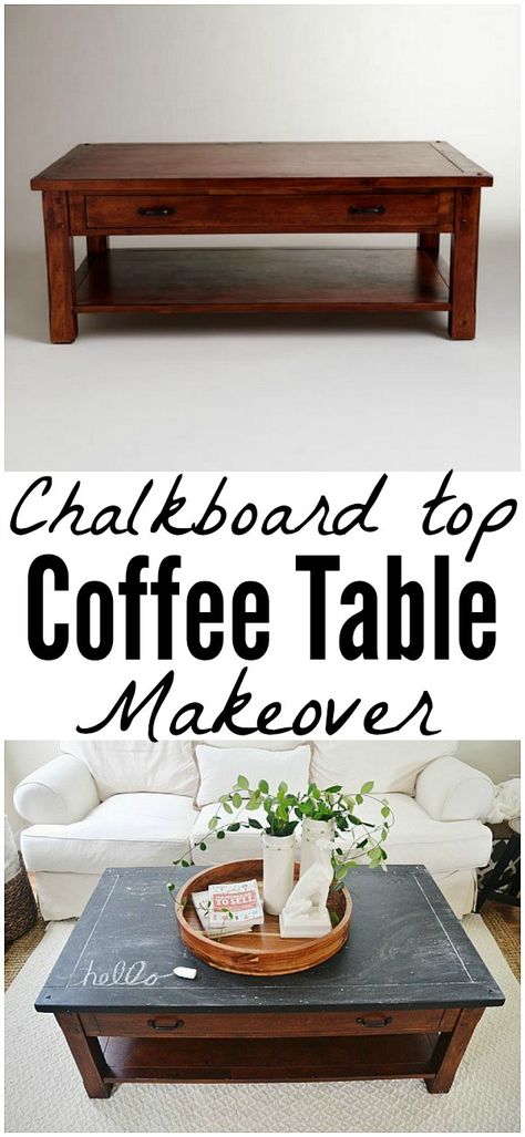 DIY chalkboard top coffee table makeover - Such an easy way to give any table a quick makeover & to cover up any blemishes! Coffee Table Makeover, Diy Chalkboard, Table Makeover, Breakfast Table, Redo Furniture, Pallet Coffee Table, Pallet Diy, Furniture Makeover, A Coffee