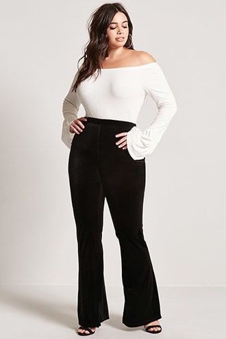 Plus Size Velvet Flared Pants Plus Size Flare Pants Outfits, Plus Size Flare Pants, Flare Pants Outfits, Velvet Flared Pants, Velvet Flare Pants, Chic And Curvy, Velvet Flares, Fantasy Closet, Easy Trendy Outfits