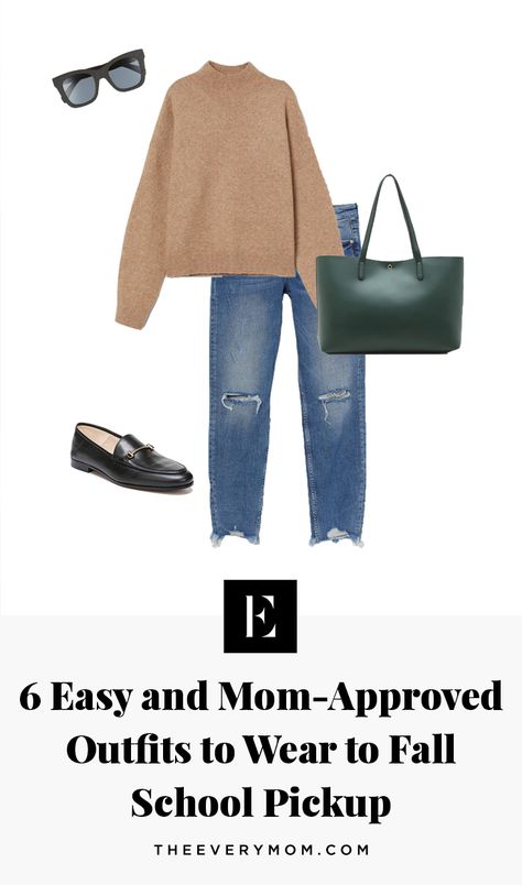 6 Easy and Mom-Approved Outfits to Wear to Fall School Pickup The Everymom Outfits, School Drop Off Outfit Mom Fall, School Pickup Outfit, School Drop Off Outfit Mom, Wardrobe Build, Motherhood Goals, Simple Abundance, Easy Fall Outfits, Fall Picture Outfits