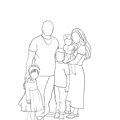 This is my little family line art :) Art by Kennia Simple Family Portrait Drawing, Family Line Art Drawings, Family Line Tattoo, Family Of 5 Drawing, Family Sketch Illustration, Line Art Family Of 4, Family Of 4 Drawing, Family Photo Drawing, Family Drawing Sketch