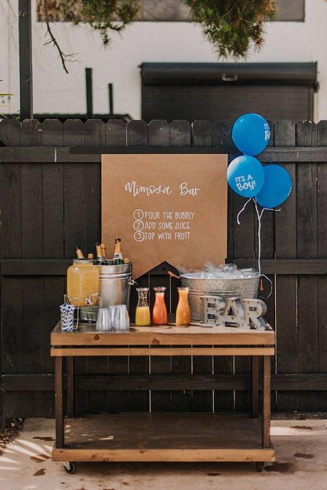 Mimosa Bar Baby Shower Ideas Boy, Baby Shower Mimosa Bar Boy, Backyard Baby Shower Ideas Boys, Outdoor Boy Baby Shower Ideas, Baby Bash Ideas, Back Yard Baby Shower Diy, Baby Shower In The Park, Fall Outdoor Baby Shower Ideas, Baby Shower Park Decorations