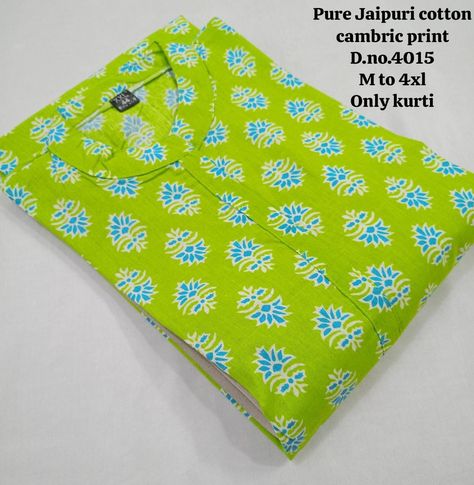 Price 480 freee ship *👉Fabric :Pure jaipuri cotton cambric print* *👉Only Kurti* *👉Kurti : Stand patti with one side pocket* *👉Size :M to 4XL* *👉Book fast limited stock🥰* One Sided, Pocket Size, Limited Stock, Side Pocket, Pure Products, Fabric