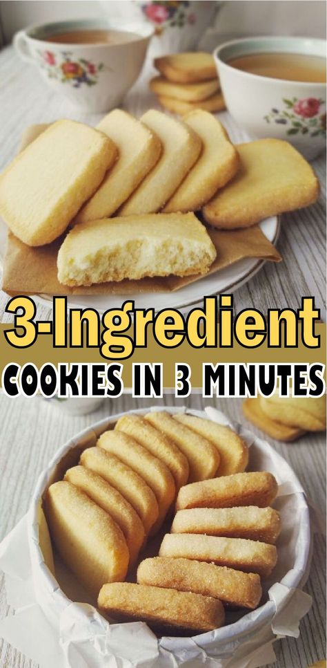 5 Ingredient Or Less Baking Recipes, Flour And Sugar Recipes, Three Ingredient Sweets, Quick And Easy Things To Make For A Snack, Cookies Made With Bread Flour, Three Ingredients Biscuits, 3 Ingredient Butter Cookie Recipe, 3 Ingredient Biscuit, Quick Easy Cookies Recipe