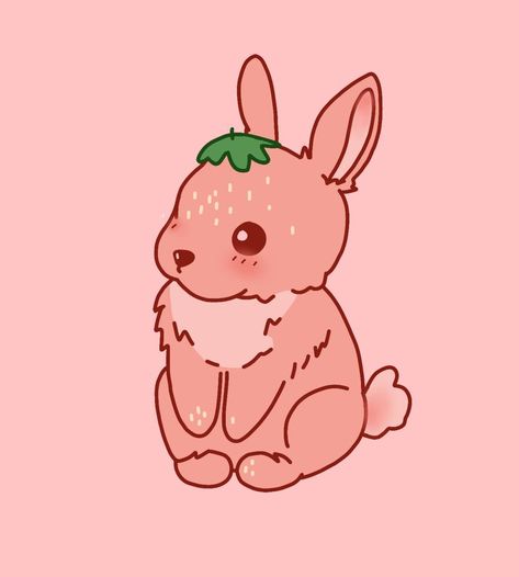 Line Art Rabbit, Rabbit Line Art, Wallpaper Rabbit, Rabbits Wallpaper, Art Craft Ideas, Strawberry Drawing, Strawberry Bunny, Rabbit Artwork, Rabbit Wallpaper