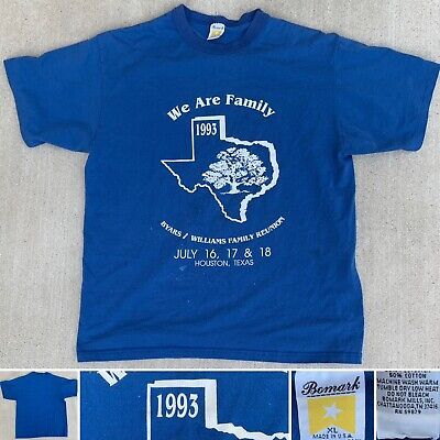 We Are Family 1993 Byars Williams Family Reunion Houston Texas T Shirt Vtg Sz XL  | eBay Family Reunion Shirts Designs, Texas T Shirt, Family Reunion Shirts, Reunion Shirts, State Of Texas, Graphic Tees Vintage, We Are Family, Concert Tees, Vintage Graphic