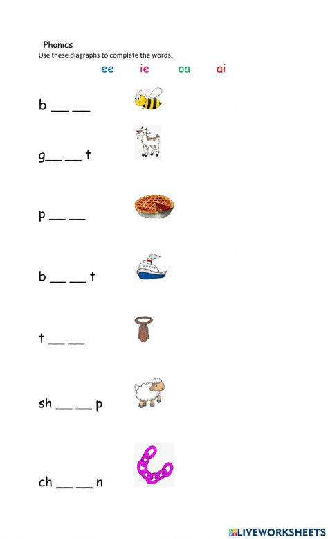 Vowel Digraphs Ai Oa Ie Ee - Esl Worksheet By Kebabsalad1 088 Ee Digraph Worksheets, Vowel Digraphs Worksheets, Diagraph Worksheets, Phonics Blends Worksheets, Cursive Small Letters, Ee Words, Preschool Counting Worksheets, Ea Words, Phonics Assessments