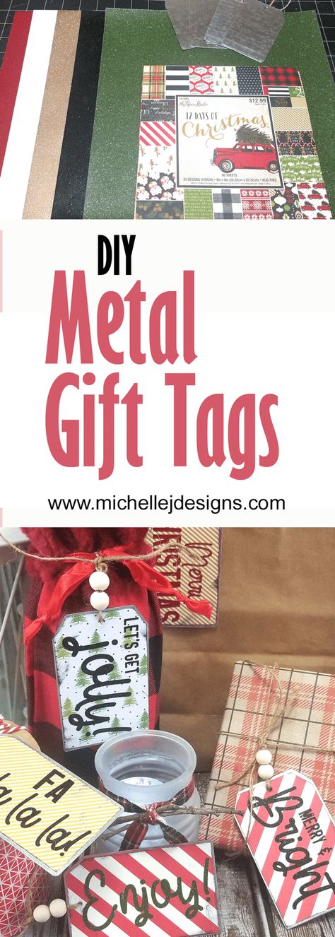 Dollar Tree Metal Tags Diy, Metal Gift Tag Ideas, Dollar Tree Metal Tags, Metal Gift Tags, Metal Tag Ornaments, Metal Tags Diy, Metal Name Tags, Diy Christmas Tags, Homemade Tags