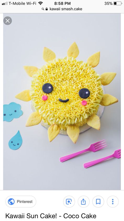 Sunshine Birthday Cakes, Kawaii Sun, Coco Cake, Sun Cake, Cake Land, Sunshine Cake, Sunshine Birthday, Creative Cake Decorating, Animal Cakes