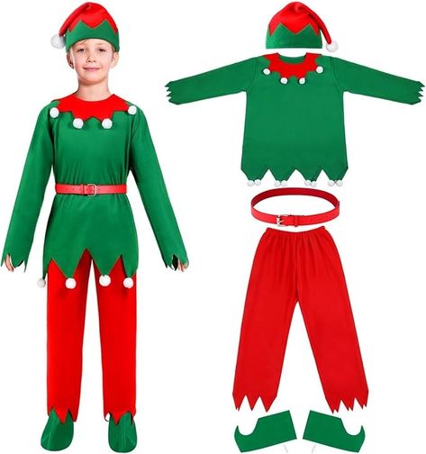 Amazon.com: Geyoga Kids Christmas Elf Costumes Boys Elf Dress Up Xmas Outfits for Kids Cosplay(Small) : Clothing, Shoes & Jewelry Elf Jr The Musical Costumes, Kids Elf Outfit, Diy Elf Costume, Elf Costumes, Elf Suit, Christmas Elf Costume, Pretend Play Costumes, Outfits For Kids, Elf Dress