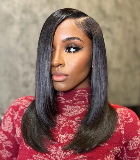 Straight Leave Out with Side Part Straight See In Weave Side Part, Side Weave Hairstyles, Side Part Straight Quick Weave, Side Part Straight Hair Black Women, Side Part Sew In With Leave Out Straight, Side Part Buss Down, Side Part Weave Black Women, Side Part Hairstyles Weave, Side Part Leave Out