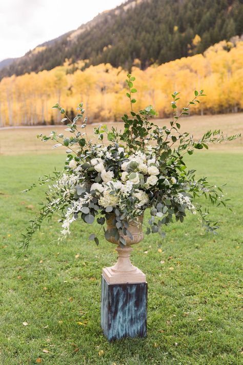 Large Eucalyptus Arrangement, Wedding Flowers In Urn, Large Greenery Arrangements, Large Hydrangea Arrangement, Eucalyptus And Hydrangea, Hydrangea Arrangements Wedding, Large Arrangement, Urn Arrangements, Hydrangea Arrangement