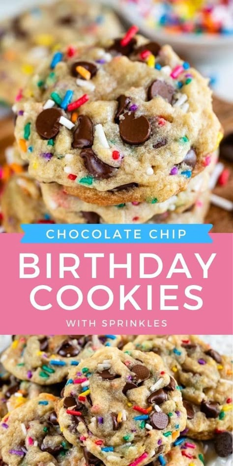 This is the BEST cookie recipe! Birthday cookies are chocolate chip cookies with your favorite sprinkles added in for extra fun! They are perfect for any type of celebration since you can customize the sprinkles and colors to your liking. Easy Chocolate Chip Cookies, Best Cookie Recipe, Cookies Healthy, Lost 100 Pounds, Best Chocolate Chip Cookie, Best Cookie Recipes, Fun Baking Recipes, Birthday Cookies, Easy Chocolate