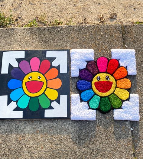 Rug Painting, Canvas Rug, Murakami Flower, Painted Rug, Paint Ideas, Drawing Ideas, Painting Ideas, Slime, Art Projects