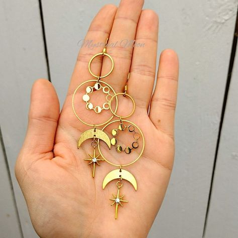 Cosmic Moon Phases Dangle Earrings with Stars and Crescent Moon Ethereal Jewelry Handmade Magical Gift for Her by MysticalMoonShopUS on Etsy Moon Ethereal, Crescent Moon With Stars, Moon With Stars, Ethereal Jewelry, Mystical Moon, Magical Gift, Funky Jewelry, Accessories Jewelry Earrings, Moon Phases