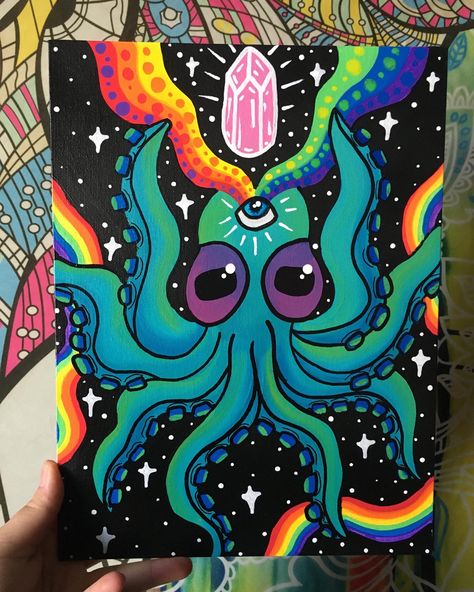 Cool Art Paintings Aesthetic, Trippy Octopus Drawing, Trippy Moon Art, Neon Drawing Ideas, Lgbtq Art Painting, Cool Drawings Trippy Creative, Phycadelic Painting, Cool Trippy Painting Ideas, Unique Art Styles Inspiration