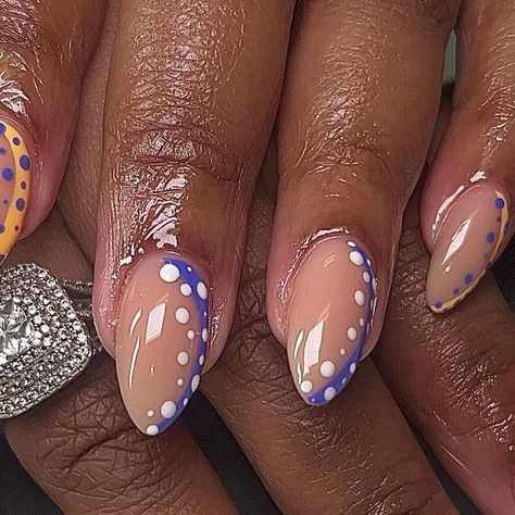 BIG LO the almond slayer on Instagram: "🫐🍊.,  . . Blue Taffy” & Savage, Not Average” gels @sugarandcream @ohsnapbeautysupply  . . Basic B” acrylic. @nailedbycleo_shoppe one of the favessss code: DBL10 . . #nudenails #purplenails #bluenails #shortnails #realnails #overlay #nailart #gelnails #geldesigns" Colorful Gel Nails Designs, Gel X Nails Short Almond, Short Blue Almond Nails, Savage Not Average, Teal Nail Designs, Nail Candy, Dope Nail Designs, Creative Nail Designs, Nails Only