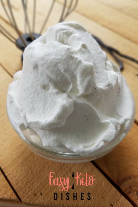 Vanilla Bean Whipped Cream - Fluffy, Sweet and So Yummy! Vanilla Bean Whipped Cream, Stable Whipped Cream, Keto Dishes, Cream Of Tarter, Keto Cream, Low Carb Fruit, Easy Ice Cream, Homemade Whipped Cream, Homemade Vanilla