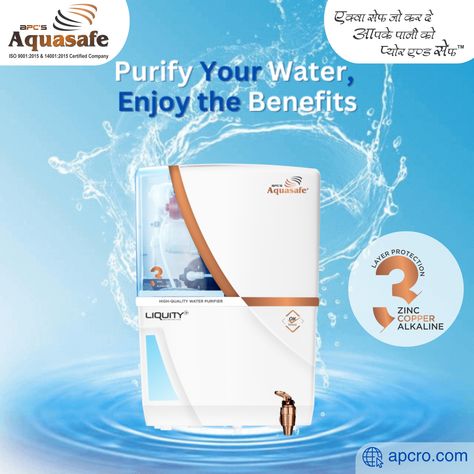 𝐀𝐐𝐔𝐀𝐒𝐀𝐅𝐄 𝐋𝐈𝐐𝐔𝐈𝐓𝐘+ 𝐖𝐀𝐓𝐄𝐑 𝐏𝐔𝐑𝐈𝐅𝐈𝐄𝐑 100% Pure & Safe Drinking water. . . Contact us for the best Ro Purifier !! 📧apcrodelhi@gmail.com 🌏www.apcro.com . . . #aquasafe #WaterPurifier #WaterSafety #WaterTreatment #AquasafeROsystem #apcaquasafe #apcro #AquasafeRO #WaterPurifiers #WaterFilters #WaterPurificationTechnology #aquasafe #liquidity #ro Water Purifier Creative Ads, Ro Purifier, Water Safety, Safe Drinking Water, Graphic Design Packaging, Water Purification, Design Packaging, Creative Ads, Water Purifier