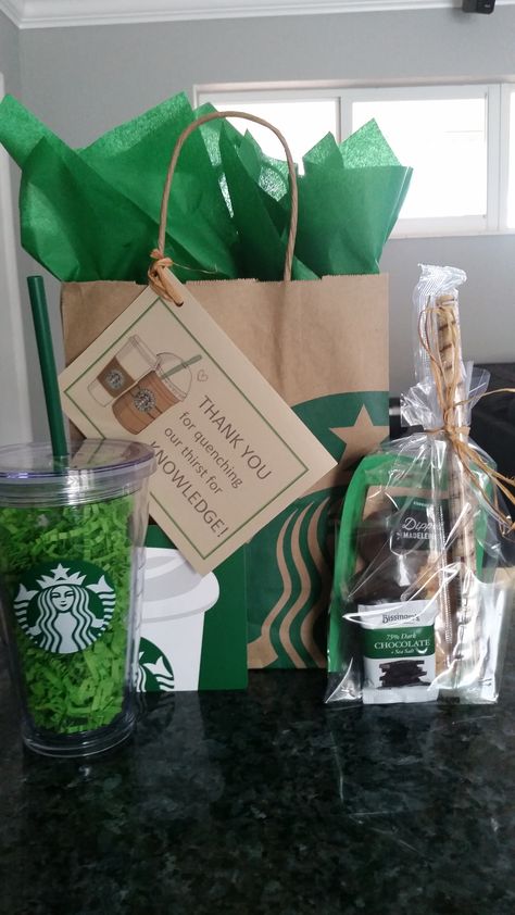 Starbucks Gift Box Ideas, Starbucks Gifts, Starbucks Basket, Starbucks Teacher Appreciation, Starbucks Themed Gift Basket, Starbucks Goodie Bags, Starbucks Gift Ideas, Starbucks Gift Basket Ideas, Starbucks Party Favors Goodie Bags