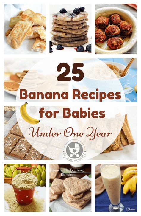 Bananas are among the first fruits introduced to baby. Add some variety to your baby's menu with these 25 Banana Recipes for Babies under one year. Banana Recipes Baby, Banana Ideas, Recipes With Bananas, Banana Baby Food, Ripe Banana Recipe, Recipes For Babies, Banana Snacks, Snacks Under 100 Calories, Finger Food Recipes