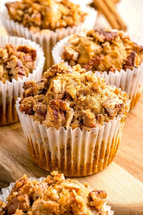 Pumpkin Pecan Muffins Pumpkin Pecan Muffins, Pecan Muffins Recipe, Breakfast Crunchwrap, Fall Muffins, Pumpkin Snack, Pecan Muffins, Table For Two, Crunchy Pecans, Pumpkin Pie Filling