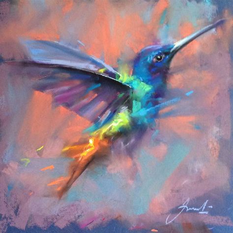 Hummingbird Painting Acrylic, Birds Drawing, Bird Painting Acrylic, Hummingbird Painting, Pastel Sec, Hummingbird Art, Art Painting Gallery, Bird Artwork, Nature Art Painting