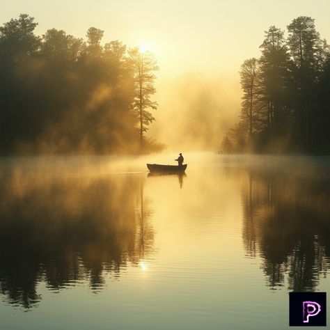 Experience the tranquility of a misty morning lake, where a lone fisherman casts his line under the golden light of dawn. 🌅🌫️   What serene reflection will your art capture today?   #AI #Art #PicassoAIArt #AnalogArt #MorningReflection #Nature Nature Forms, Misty Dawn, Misty Morning, A Lone, Golden Light, Golden Lights, Beautiful Landscapes, The Golden, Painting Ideas