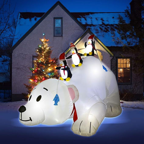 ALLADINBOX 8 Feet Christmas Inflatable Decoration Penguins Fishing on Big Polar Bear, with LED Lighted Blow-Up Yard Party Decor Xmas Outdoor Indoor Home Garden Family Prop Yard Gift Set #polarbear #holidaydecor #amazonassociate Polar Bear Christmas Decorations, Family Props, Blow Up Christmas Decorations, Inflatable Christmas Decorations Outdoor, Inflatable Christmas Decorations, Penguins And Polar Bears, Yard Party, Polar Bear Christmas, Inflatable Decorations